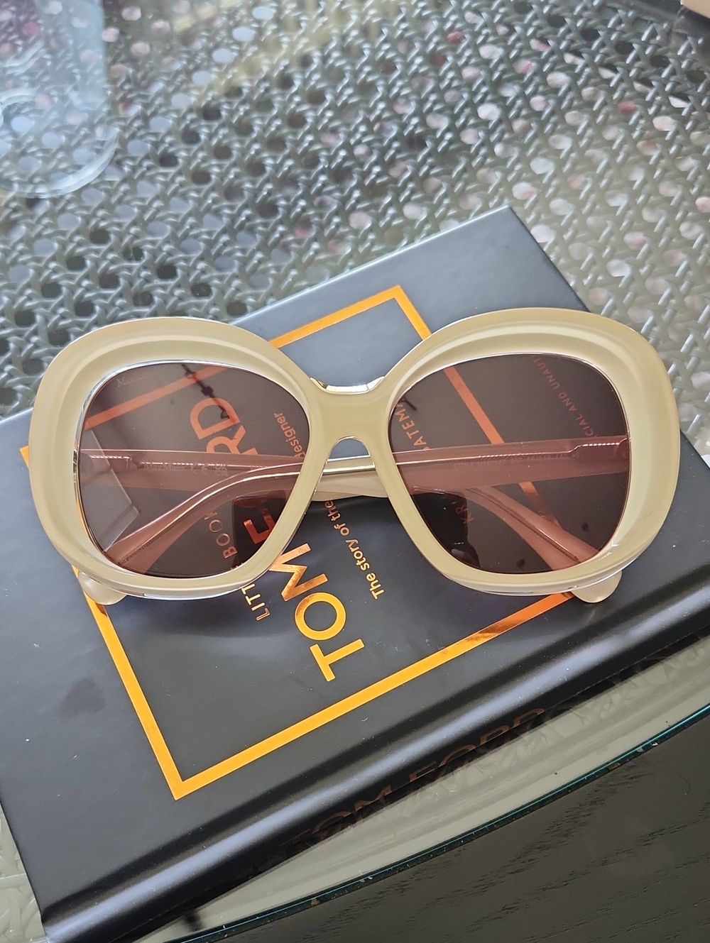 MaxMara Oversized Cream Frame Sunglasses with Brown Lenses